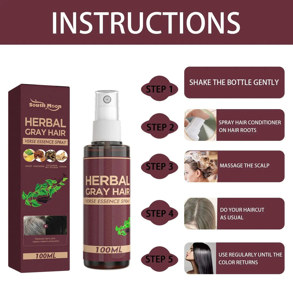 Southmoon 100ml Hair Darkening Herbal Spray White To Black Natural Color Repair Anti Grey Reduce Hair Loss Herbal Haircare Serum Nova Trendz