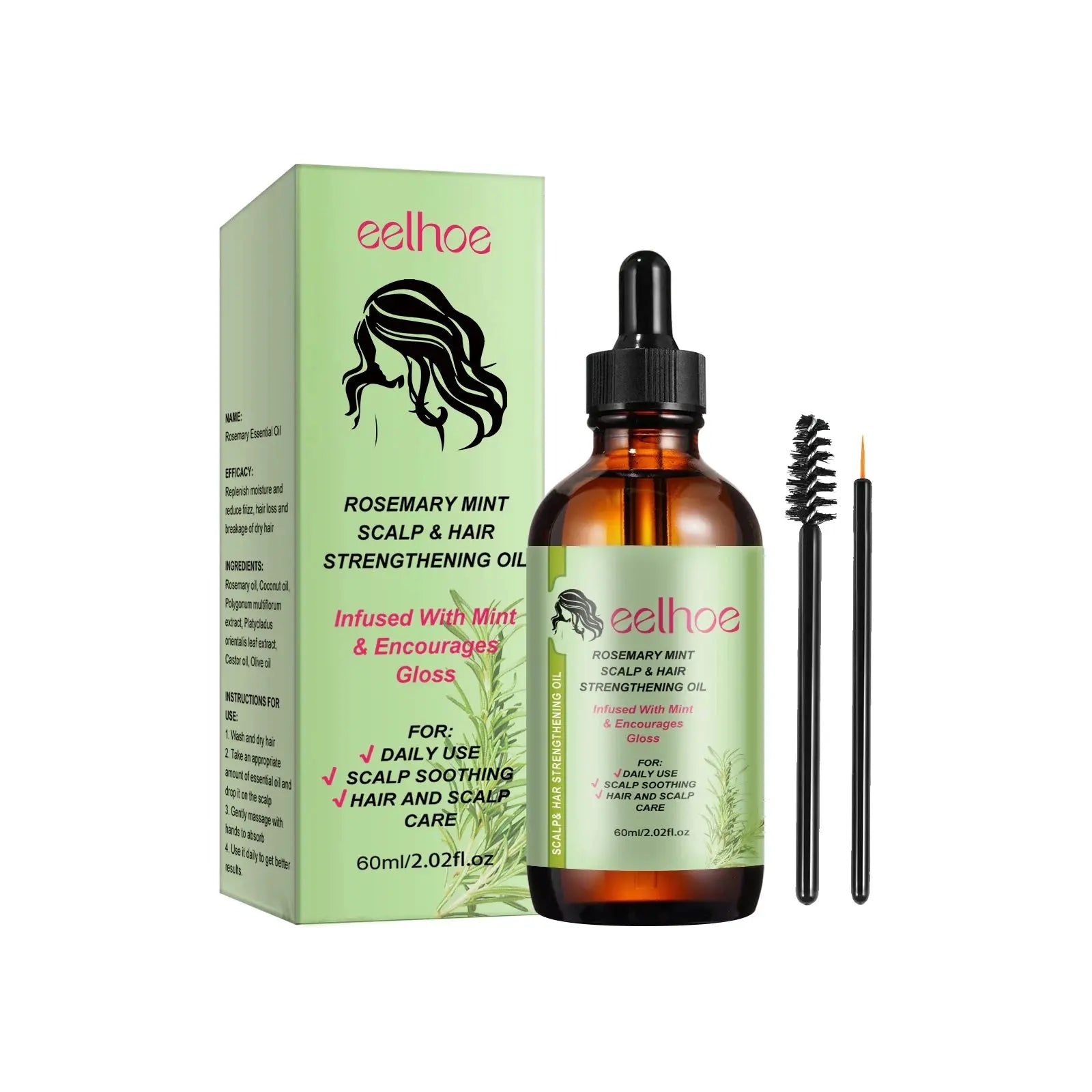 Eelhoe Rosemary Hair & Scalp Oil with Brush Rosemary Scalp Treatment Oil with Applicator Brush
