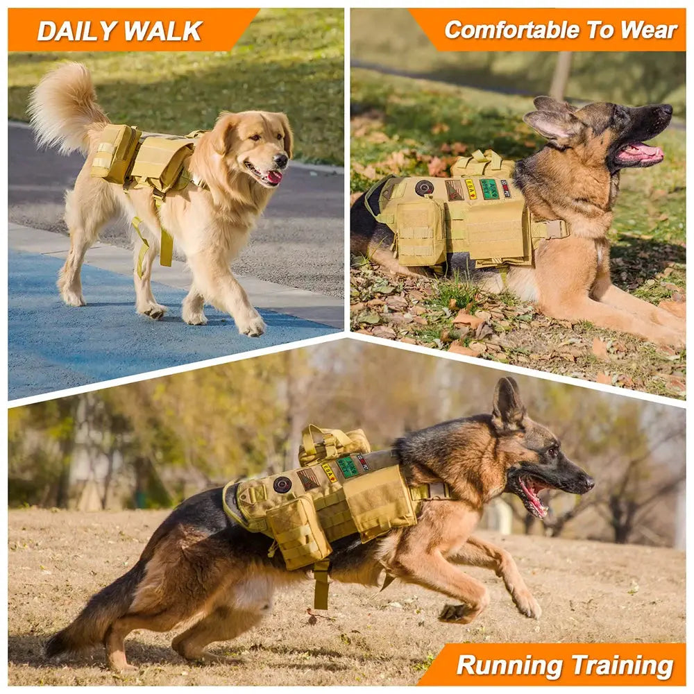 Tactical Large Dog Harness with Pouches Pet Vest Military Harnesses with Handle No-Pull Service Dogs Walking Training Hiking - Nova Trendz