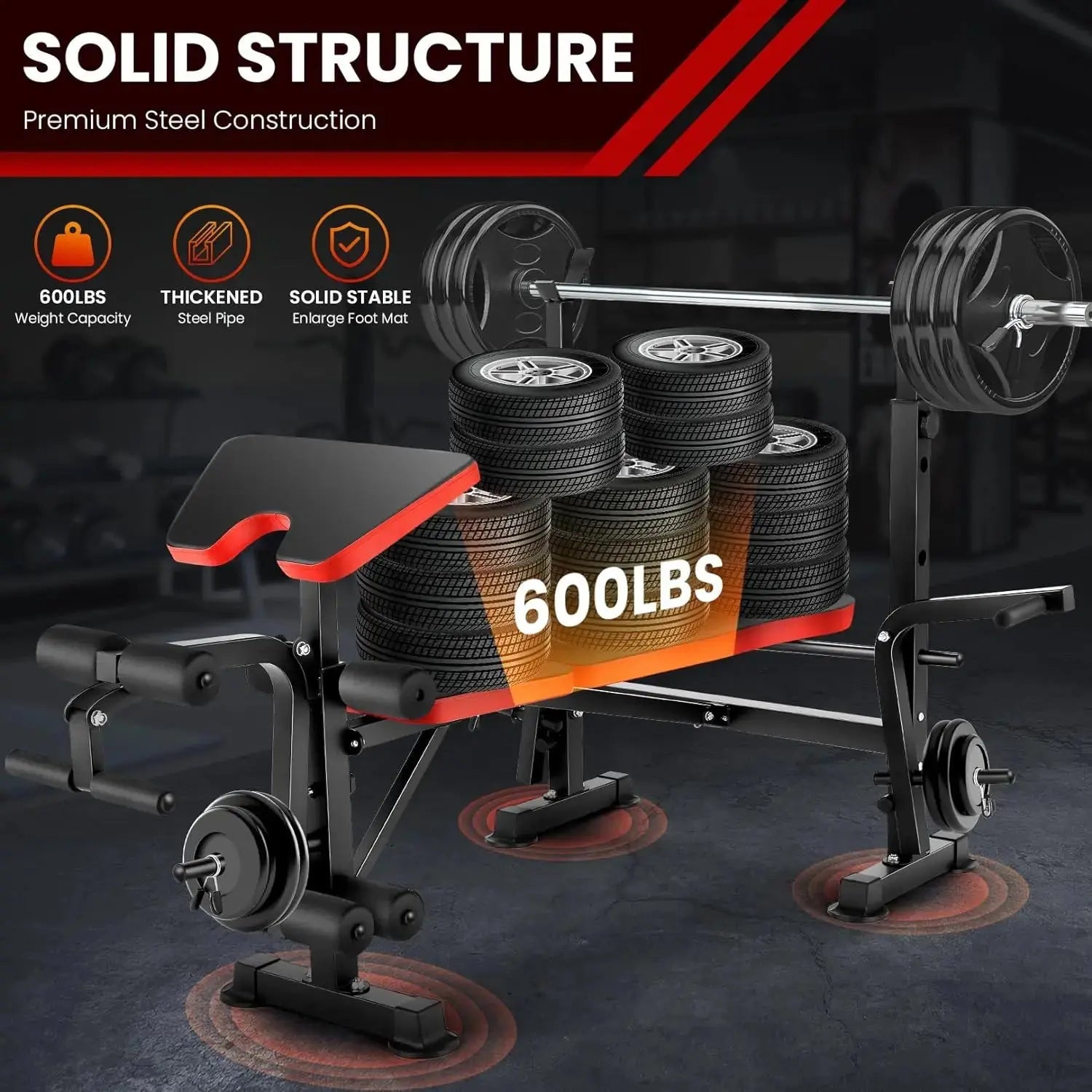 6 in 1 660lbs Weight Bench Set with Squat Rack, Bench Press Set with Barbell Rack, Adjustable Incline Strength Training Workout Nova Trendz