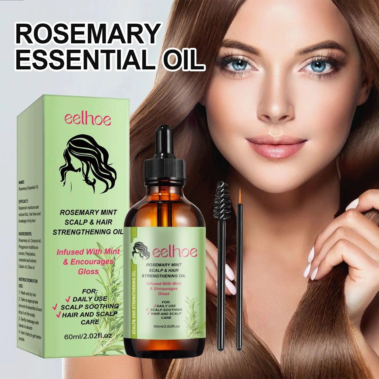 Eelhoe Rosemary Hair & Scalp Oil with Brush Rosemary Scalp Treatment Oil with Applicator Brush