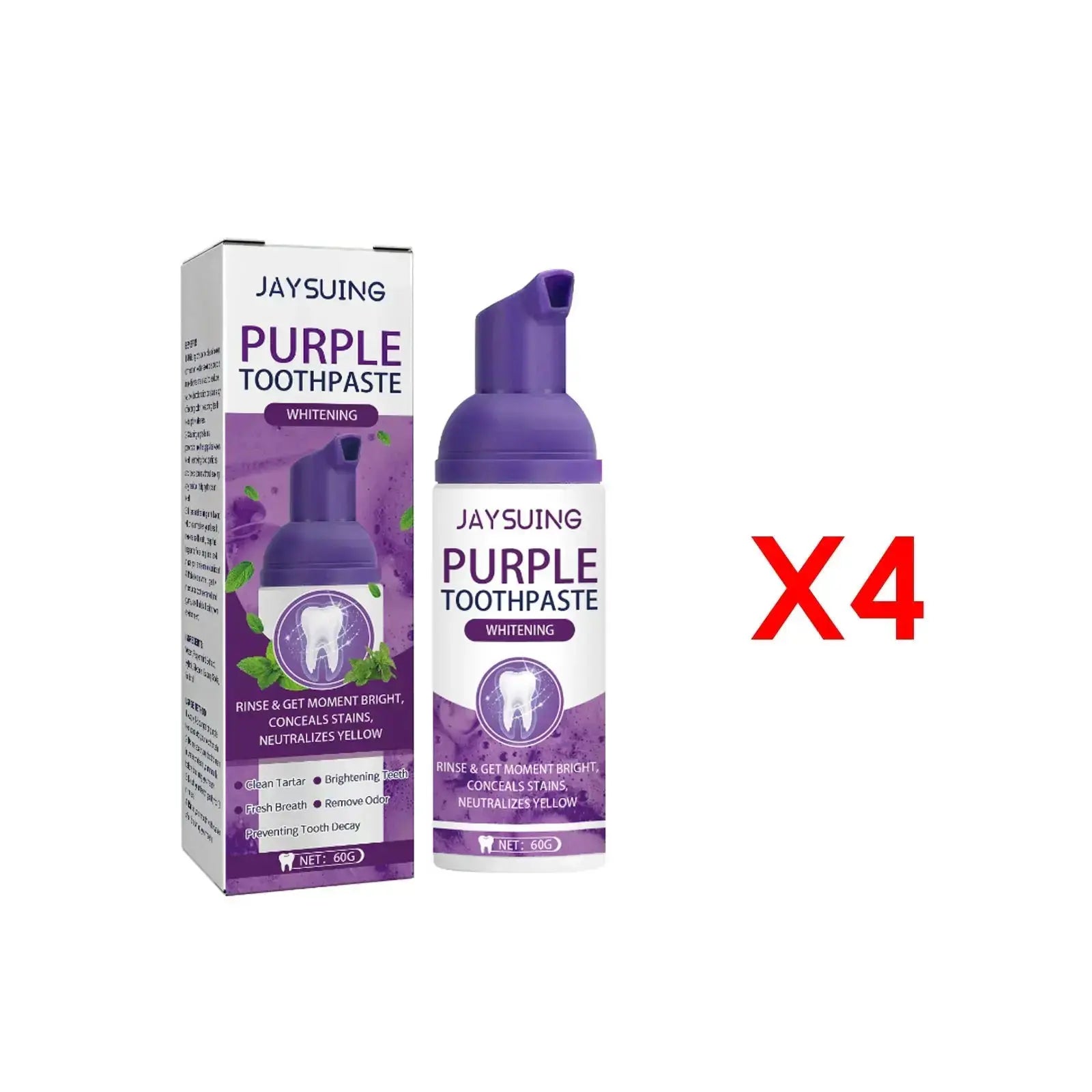 Jaysuing Gums Care Mint Teeth Whitening Mousse Yellow Cleaning Tooth Stains Desalinating Oral Odor Remove Purple Toothpaste 60ml Nova Trendz
