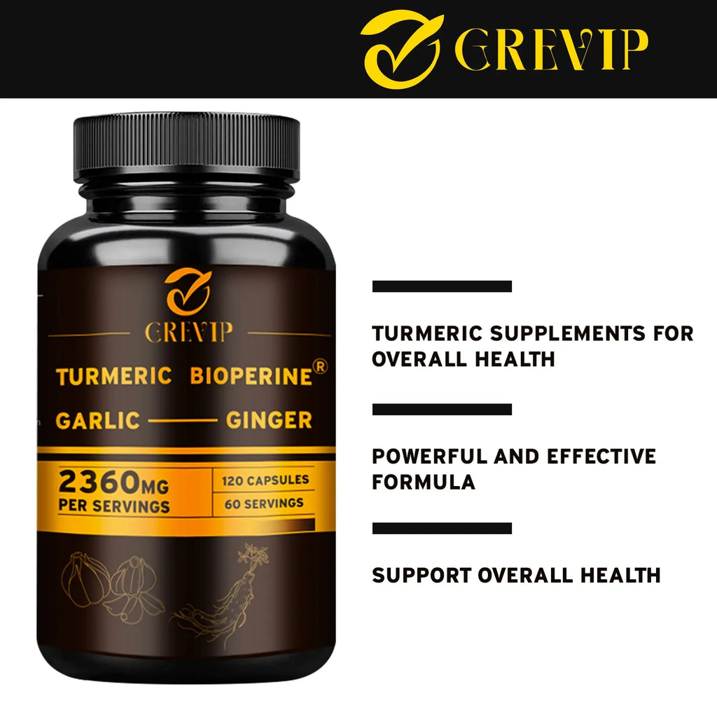 4-in-1 Turmeric Ginger Supplement - with Garlic Curcumin Black Pepper - Joints,Immune Support,Improves Digestion - 120 Capsules Nova Trendz