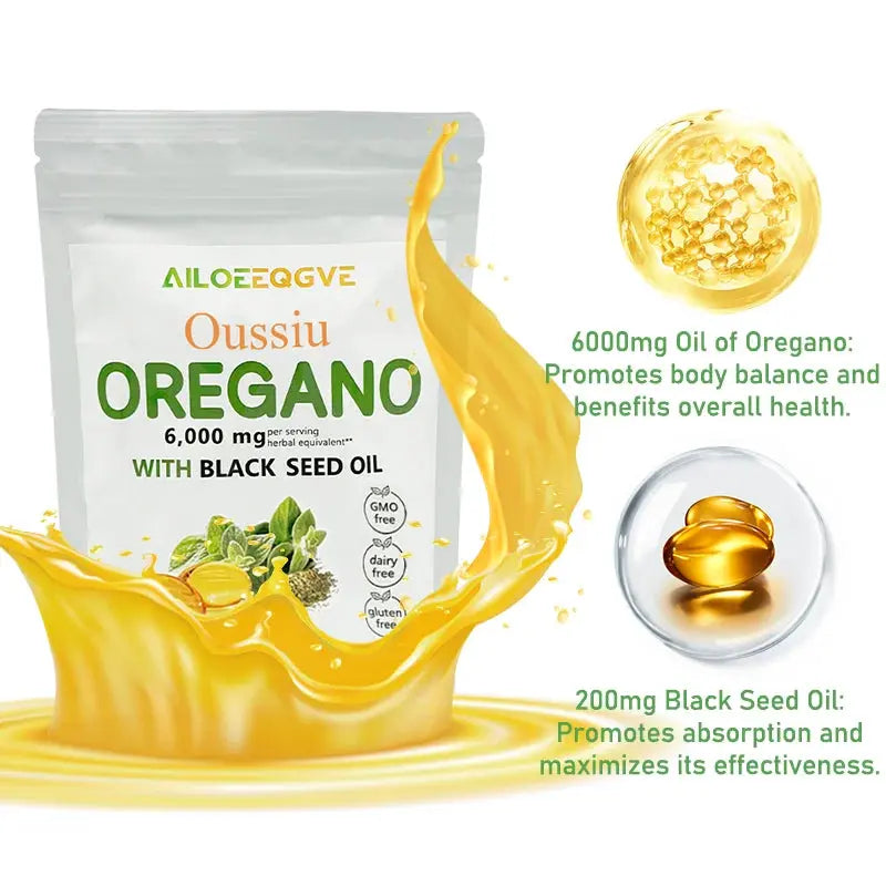 Oussiu Oil of Oregano Softgels 6000mg Per Serving, 300 Count  2 in 1 Formulated with Black Seed Oil 200mg Easy to Swallow - Nova Trendz