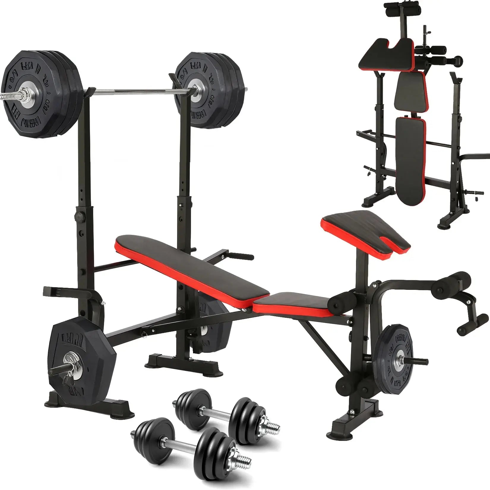 6 in 1 660lbs Weight Bench Set with Squat Rack, Bench Press Set with Barbell Rack, Adjustable Incline Strength Training Workout Nova Trendz