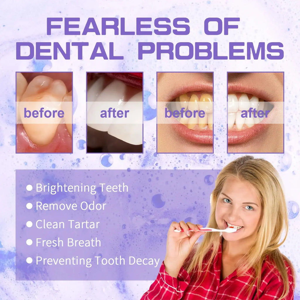 Jaysuing Gums Care Mint Teeth Whitening Mousse Yellow Cleaning Tooth Stains Desalinating Oral Odor Remove Purple Toothpaste 60ml Nova Trendz
