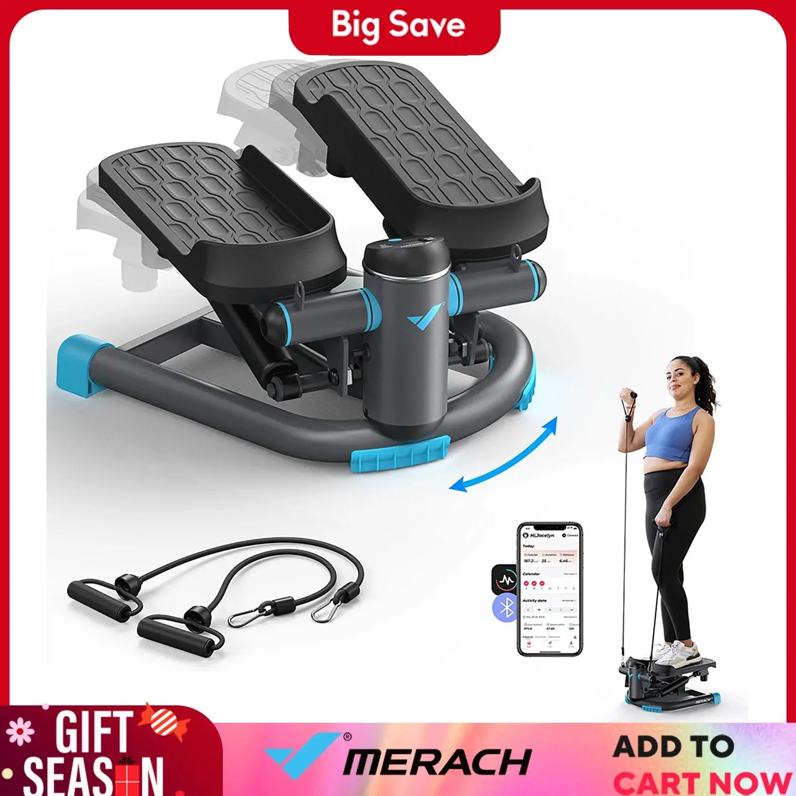 MERACH Stepper Upgrade Dual-Action Stepper 330LBS Capacity Exercise Equipment with Resistance Bands for Home or Gym Body Workout Nova Trendz