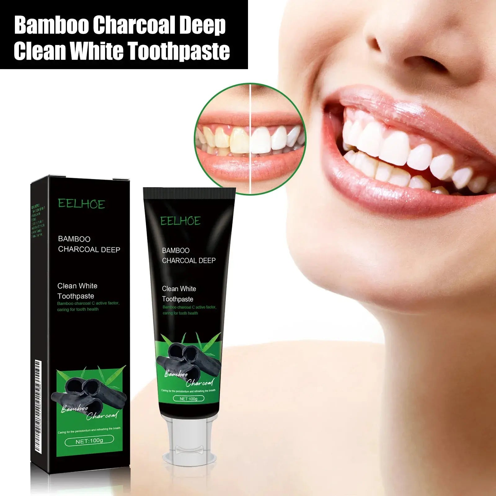 Eelhoe Black Bamboo Charcoal Toothpaste Clean Teeth Yellow Teeth Bad Breath Remover Oral Care Dark Teeth Brightening Toothpaste Nova Trendz