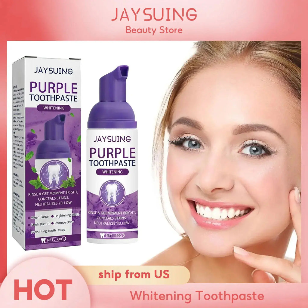 Jaysuing Gums Care Mint Teeth Whitening Mousse Yellow Cleaning Tooth Stains Desalinating Oral Odor Remove Purple Toothpaste 60ml Nova Trendz