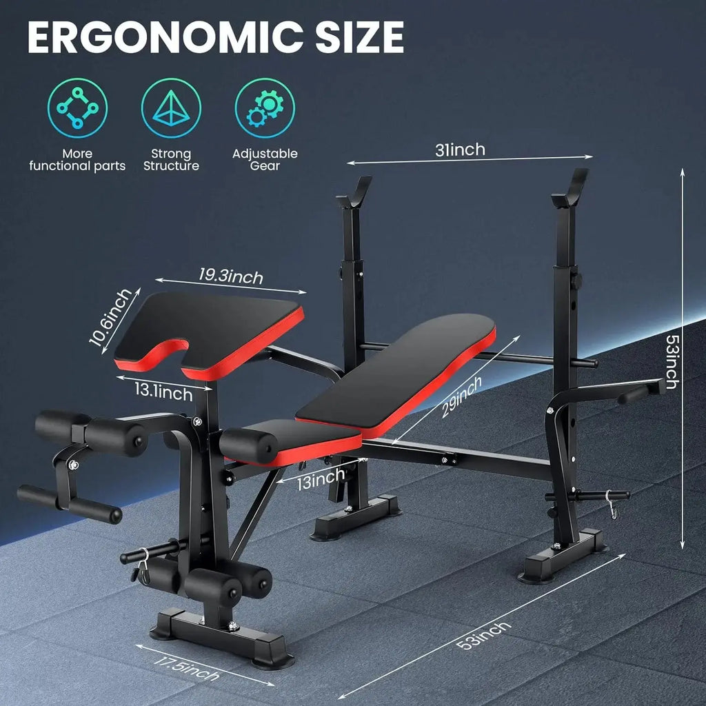 6 in 1 660lbs Weight Bench Set with Squat Rack, Bench Press Set with Barbell Rack, Adjustable Incline Strength Training Workout Nova Trendz