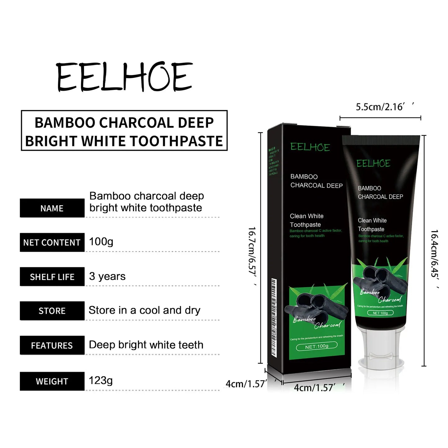 Eelhoe Black Bamboo Charcoal Toothpaste Clean Teeth Yellow Teeth Bad Breath Remover Oral Care Dark Teeth Brightening Toothpaste