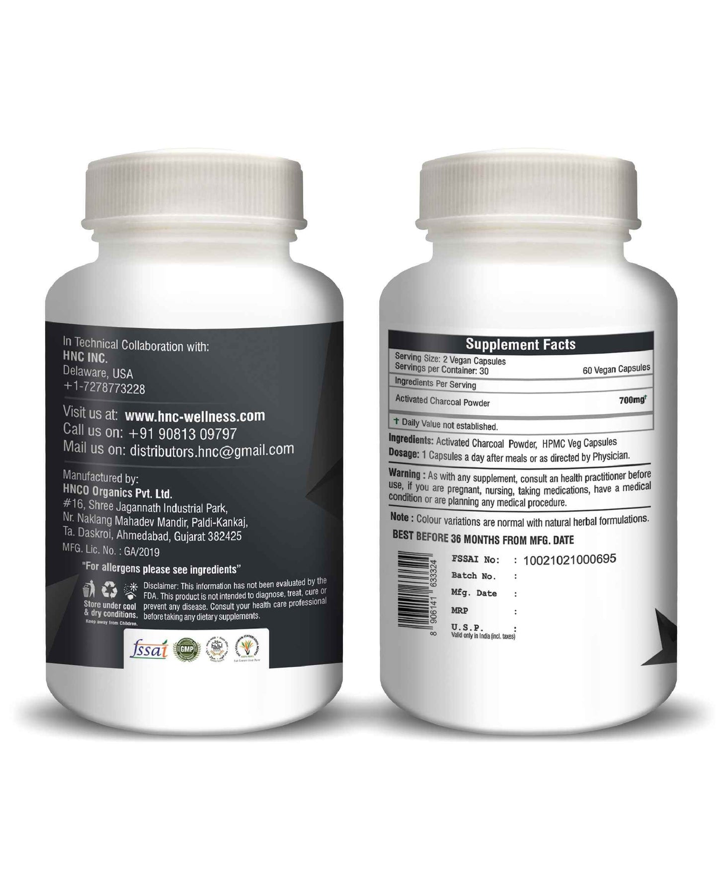 H&C Activated Charcoal Capsules for Natural Detox, Digestion & Bloating Relief