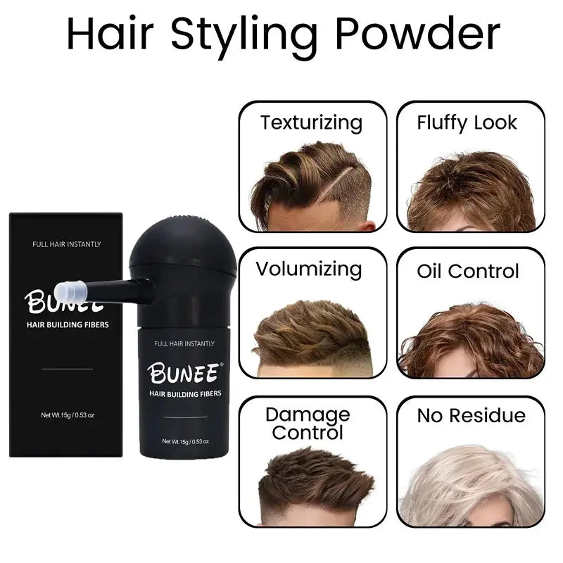 "BUNEE Hair Fiber Set 15g: Men's natural hair-dense fibers for balding areas, fills part lines, includes 15g fiber powder Nova Trendz