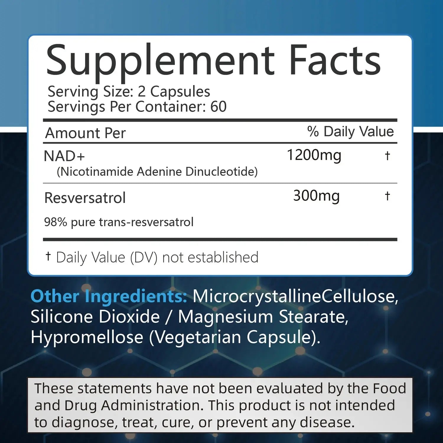 NAD+Supplements - with Resveratrol - Natural Energy Supplement, Support Cell Health, Anti-aging, Enhance Immunity - 120 Capsules Nova Trendz