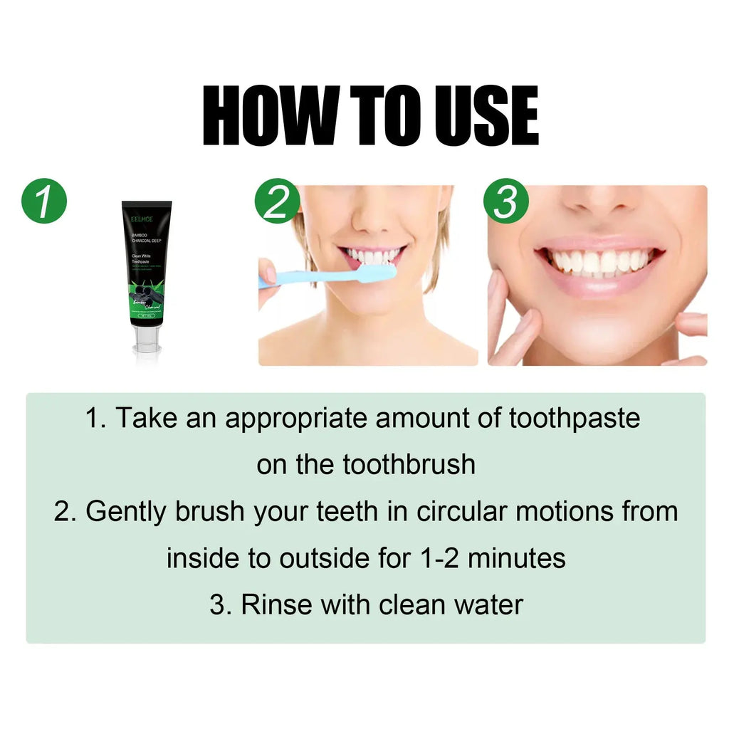 Eelhoe Black Bamboo Charcoal Toothpaste Clean Teeth Yellow Teeth Bad Breath Remover Oral Care Dark Teeth Brightening Toothpaste Nova Trendz