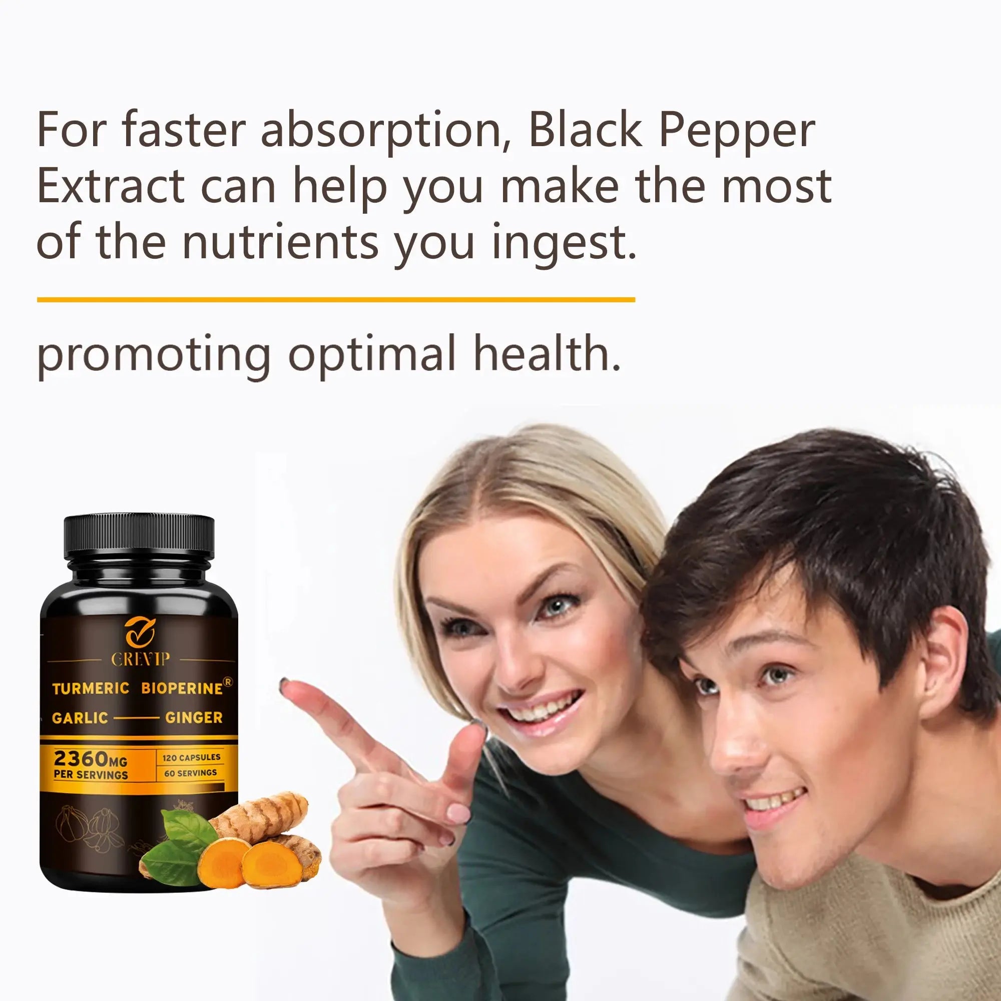 4-in-1 Turmeric Ginger Supplement - with Garlic Curcumin Black Pepper - Joints,Immune Support,Improves Digestion - 120 Capsules Nova Trendz