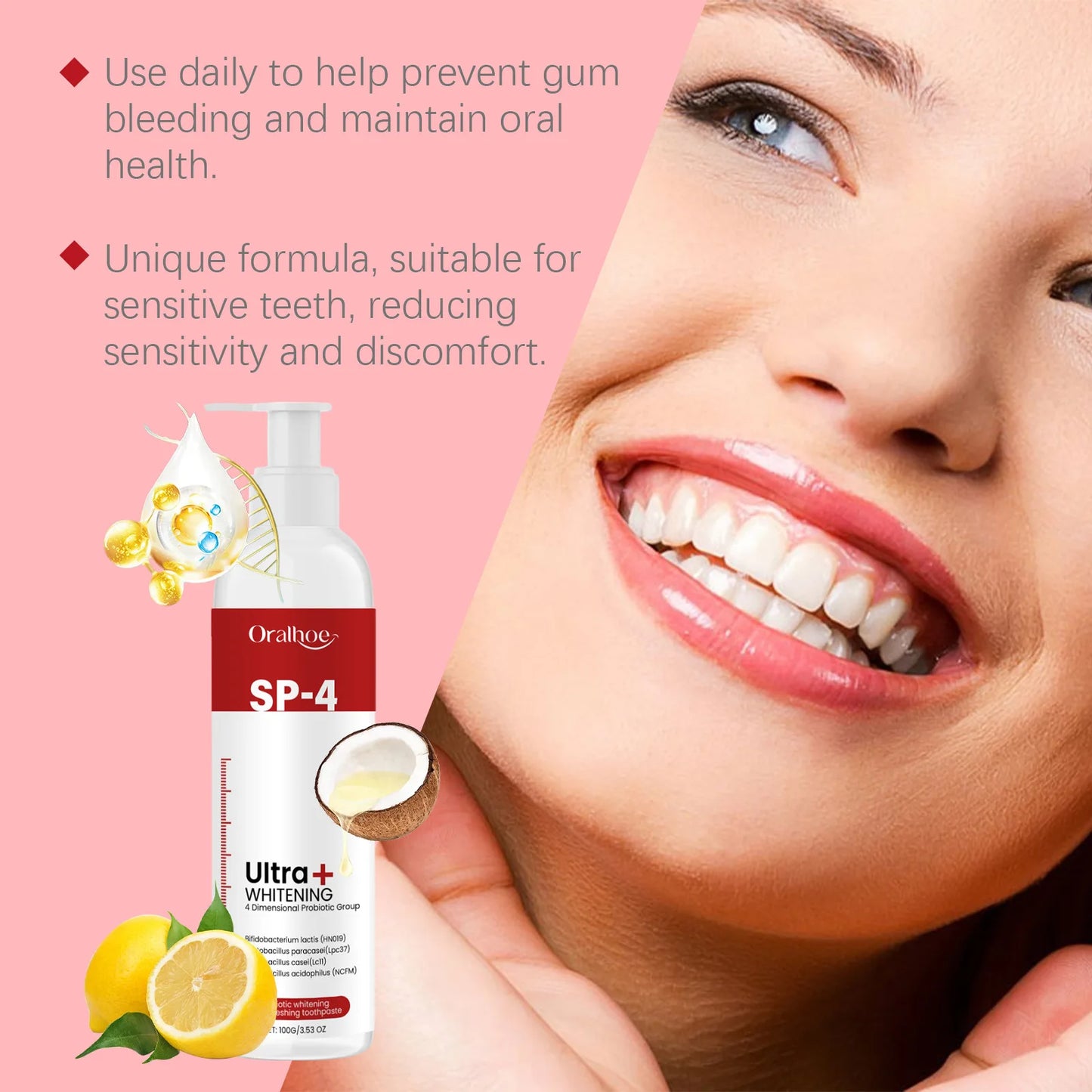 Oralhoe 100g Sp4 Probiotic Brightening Teeth Toothpaste Plaque Stain Remove Oral Hygiene Cleaning Fresh Breath Dental Toothpaste