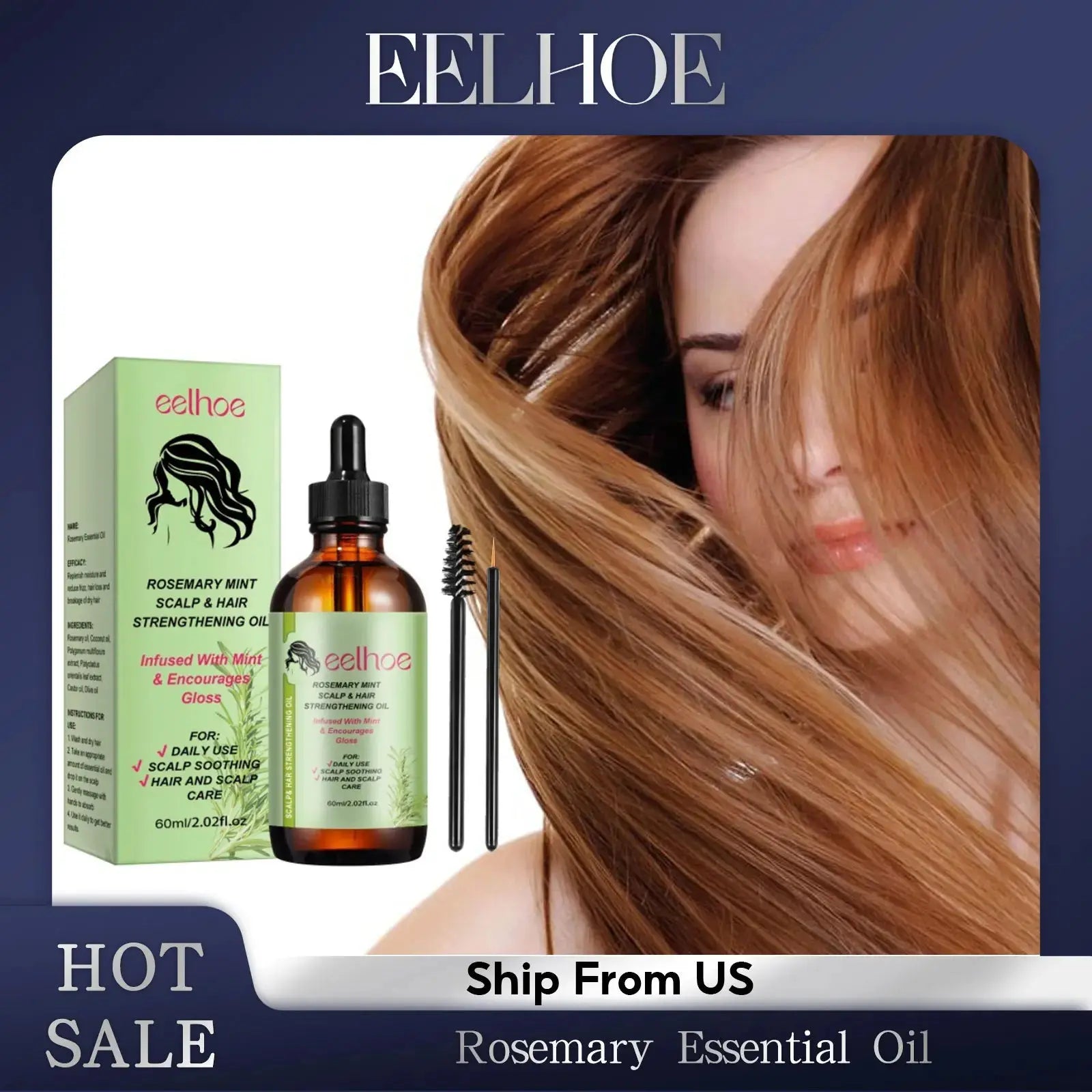 Eelhoe Rosemary Hair & Scalp Oil with Brush Rosemary Scalp Treatment Oil with Applicator Brush Nova Trendz