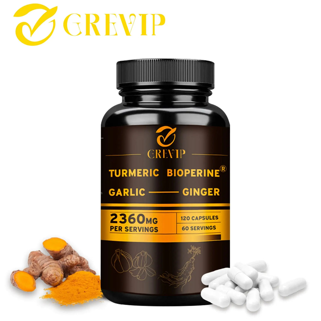 4-in-1 Turmeric Ginger Supplement - with Garlic Curcumin Black Pepper - Joints,Immune Support,Improves Digestion - 120 Capsules Nova Trendz