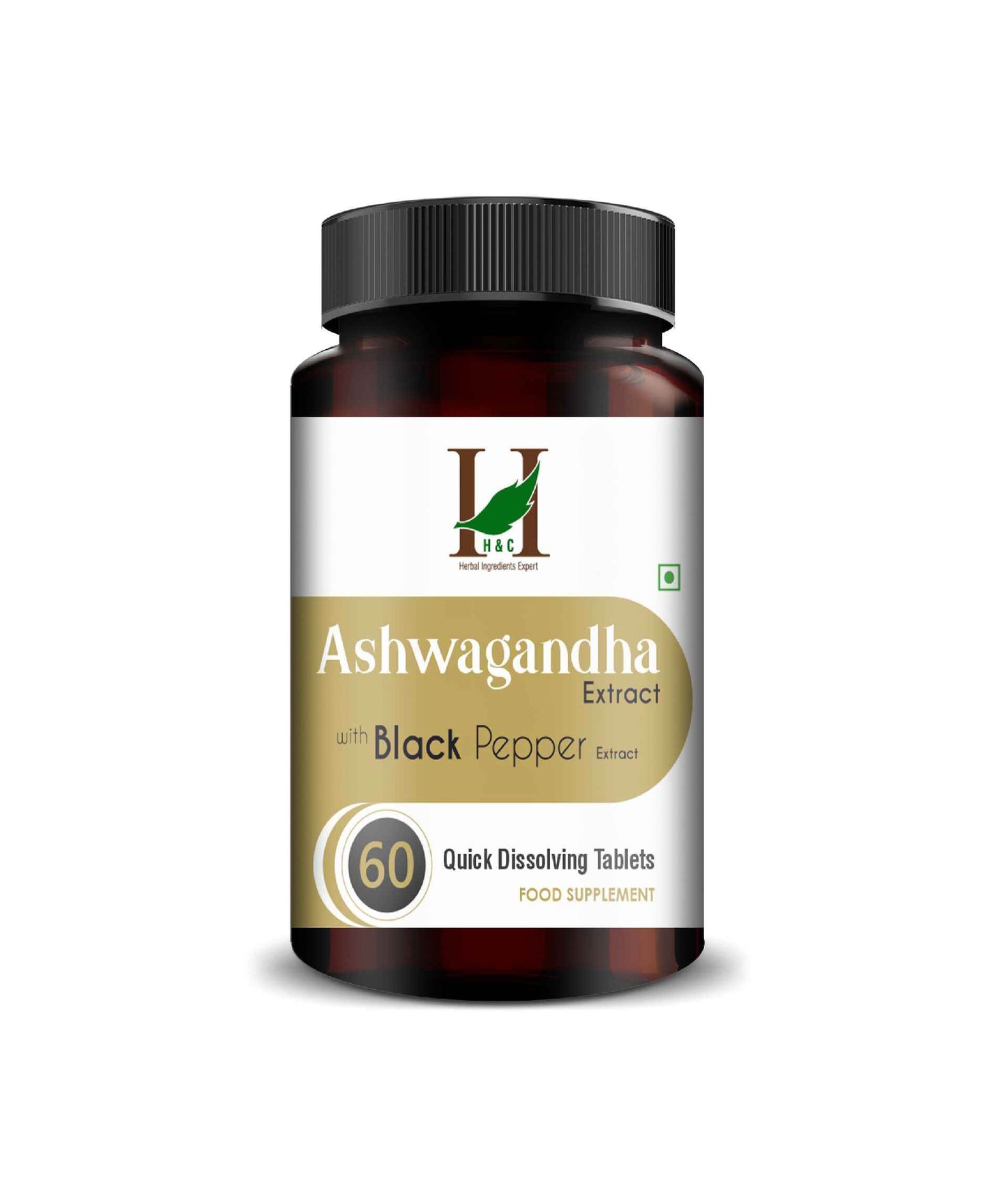 H&C Ashwagandha Extract with Black Pepper Quick Dissolving Tablets for Stress Relief, Energy & Wellness