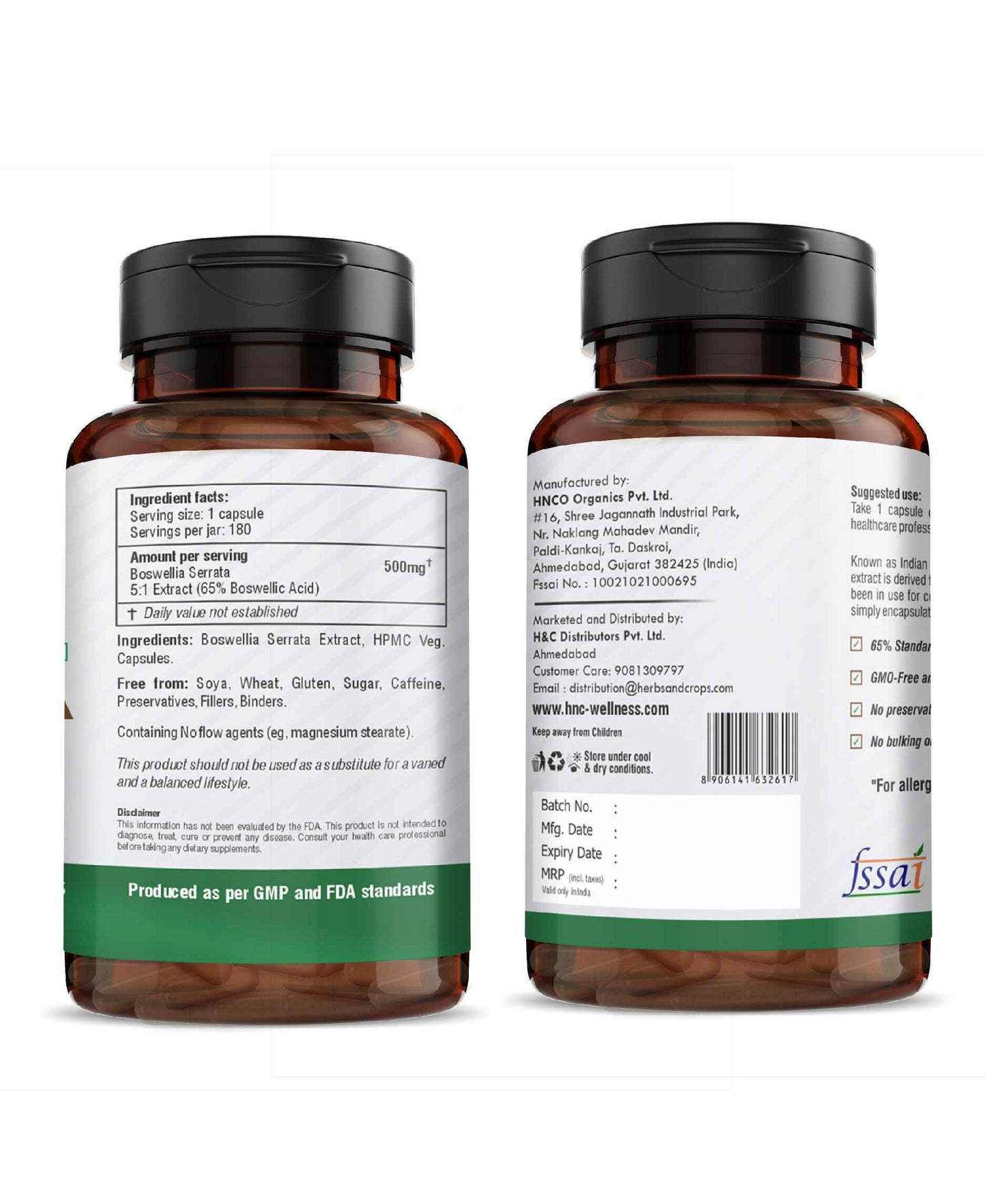 H&C Boswellia Serrata 500mg Capsules | High Strength 5:1 Extract with 65% Boswellic Acid for Joint Support & Inflammation Relief