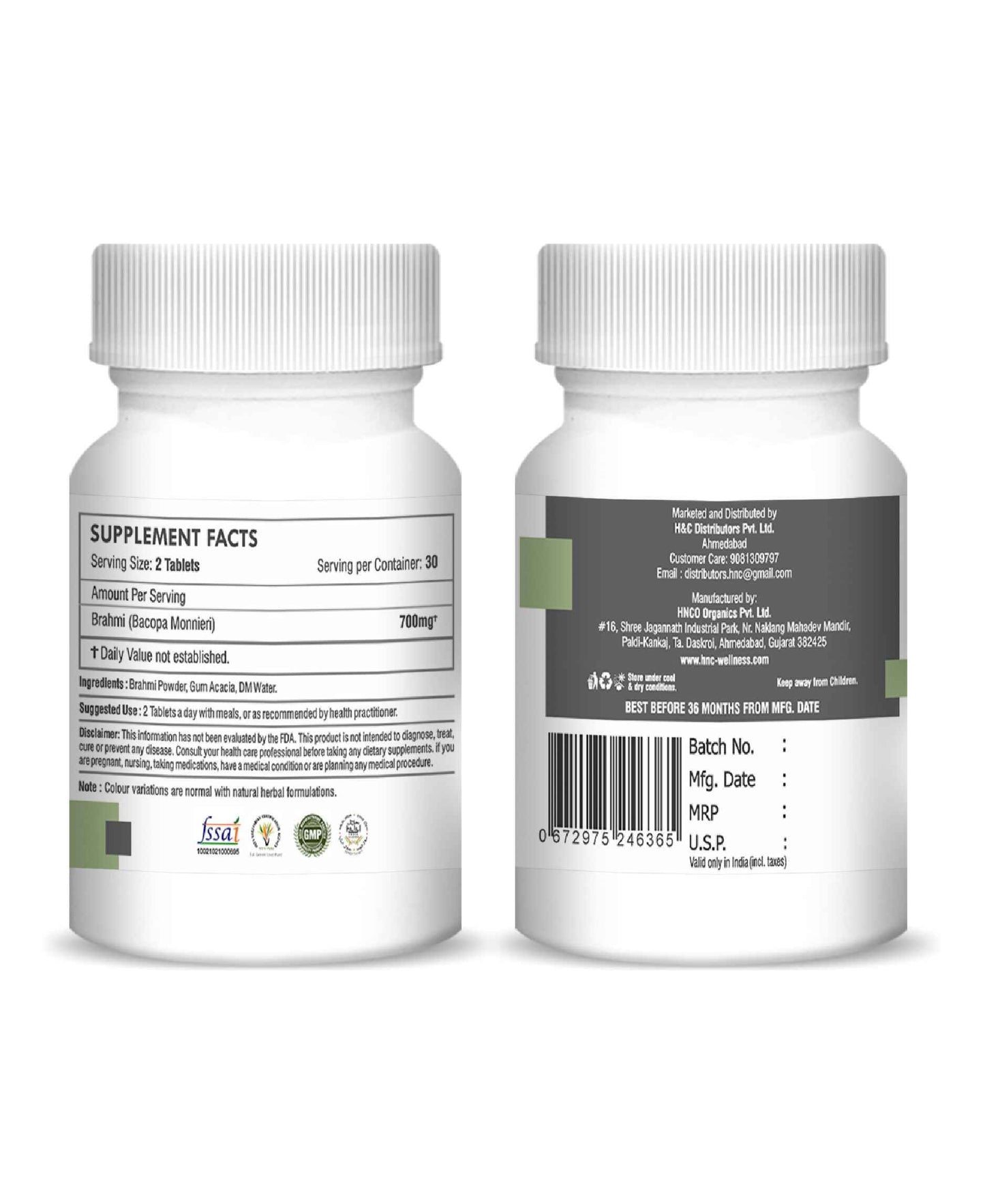 H&C Brahmi Tablets – Natural Ayurvedic Memory Booster & Brain Tonic