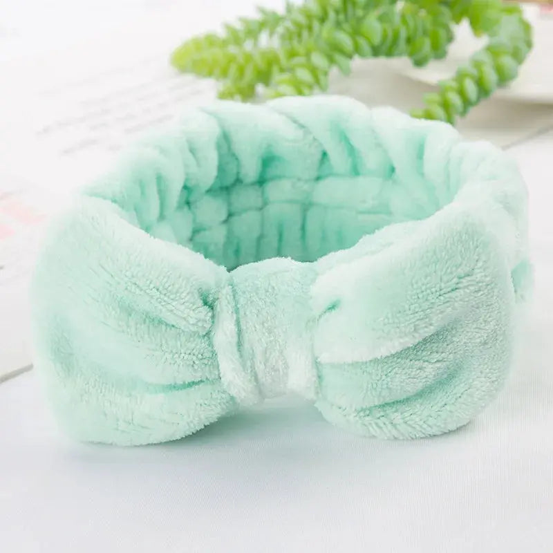 Solid Color Soft Skin Care Comfortable Coral Fleece Big Girl Sports Bath Make Up Facial Bow Knot Velvet Gym Lady Headbands Nova Trendz