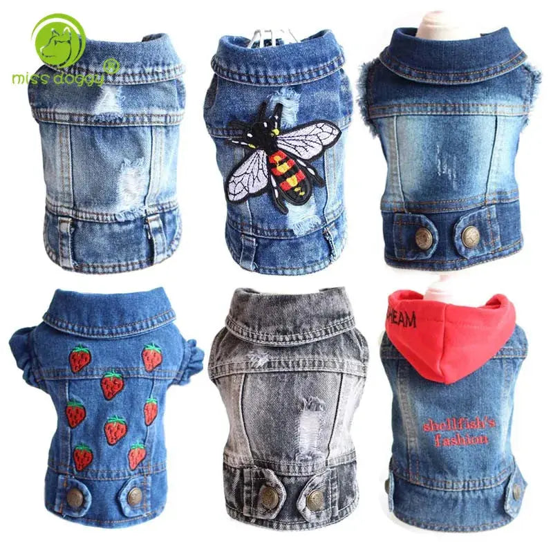Denim Dog Clothes for Pitbulls Dachshund Fashion Dog Jeans Jacket  Blue Cowboy T-shirt for Shih Tzu Cool Apparel for Small Dogs - Nova Trendz