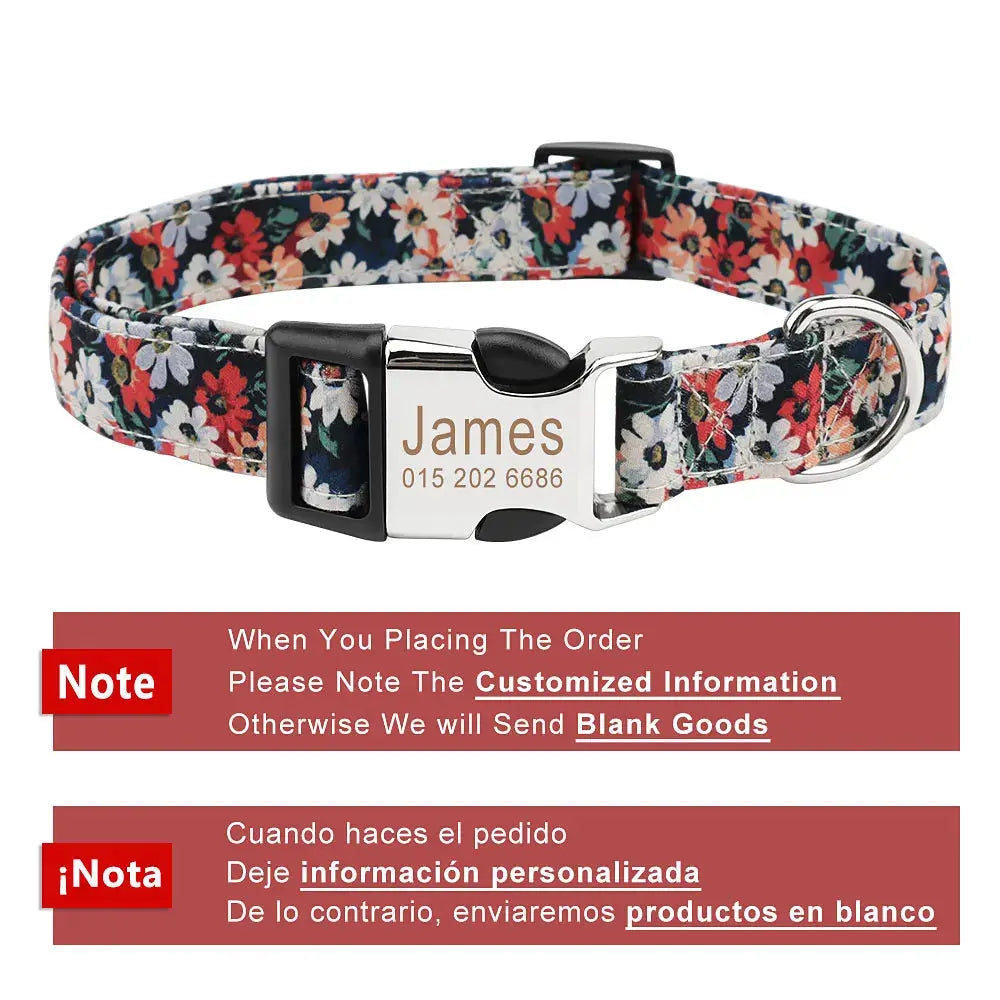 Customized Pet Collar Vintage Flower Engraved Tag ID Name Puppy Collars for Small Medium Large Dogs Nova Trendz