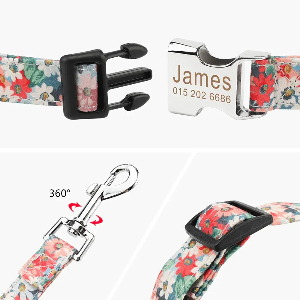 Customized Pet Collar Vintage Flower Engraved Tag ID Name Puppy Collars for Small Medium Large Dogs Nova Trendz