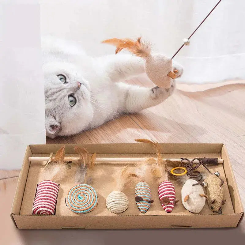 Wood Cat Toy Feather Set Interactive For Pets Fishing Rod Funny Pet Products Mouse Paw Games Cute Toys Linen Cats Stick Dropship Nova Trendz