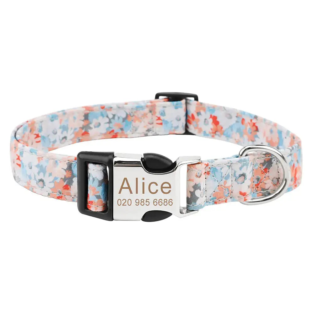 Customized Pet Collar Vintage Flower Engraved Tag ID Name Puppy Collars for Small Medium Large Dogs Nova Trendz