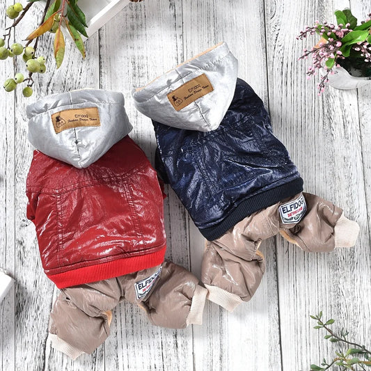 Bright Leather Luxury Overalls For Dogs Winter Senior Parkas Down Pet Snow Hoodie Costumes Small Medium Animal Bichon Clothing