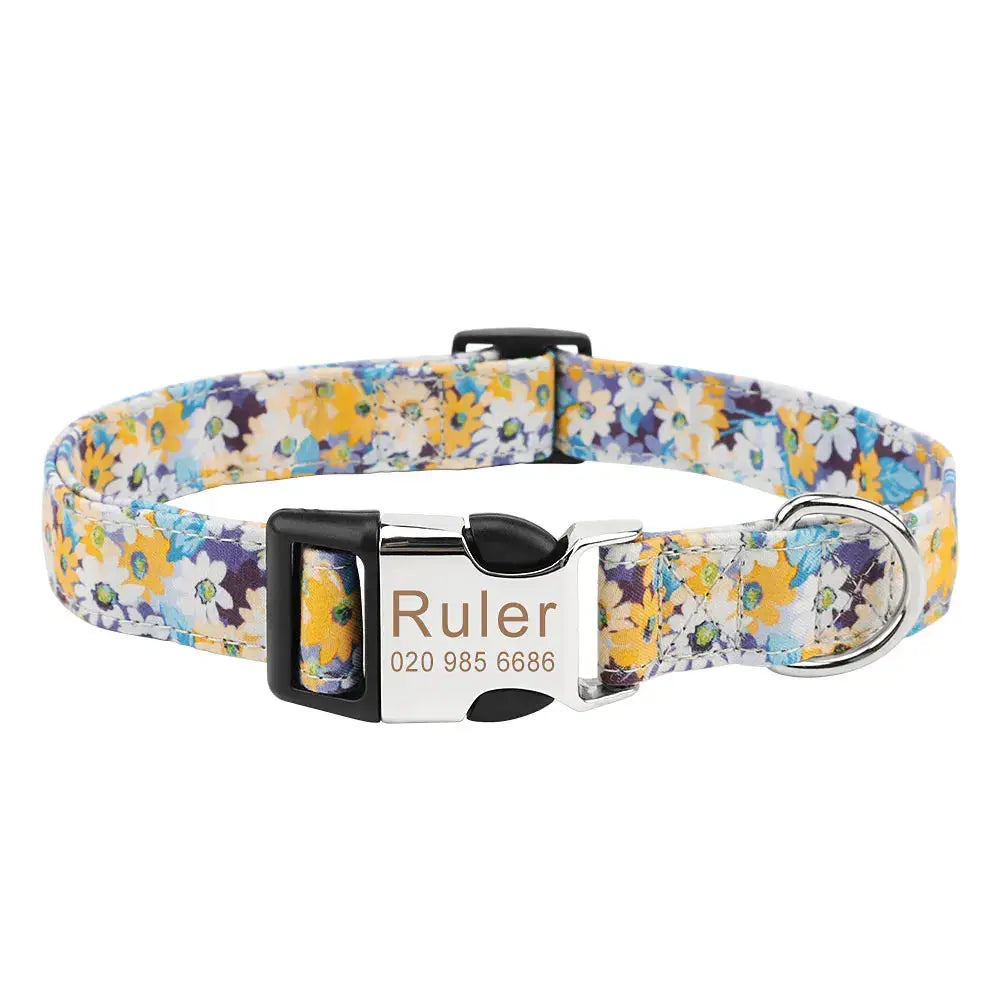 Customized Pet Collar Vintage Flower Engraved Tag ID Name Puppy Collars for Small Medium Large Dogs Nova Trendz