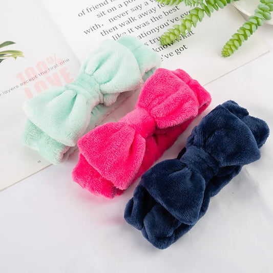 Solid Color Soft Skin Care Comfortable Coral Fleece Big Girl Sports Bath Make Up Facial Bow Knot Velvet Gym Lady Headbands