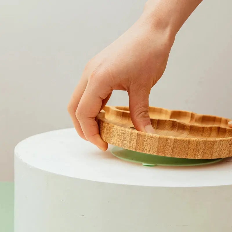 3Pcs Baby Bamboo Plate Silicone Suction Kids Wooden Feeding Tableware Non-slip Dinnerware Baby Tableware for Baby Birthday Gift Nova Trendz