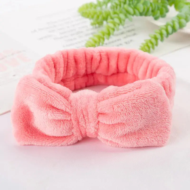 Solid Color Soft Skin Care Comfortable Coral Fleece Big Girl Sports Bath Make Up Facial Bow Knot Velvet Gym Lady Headbands Nova Trendz