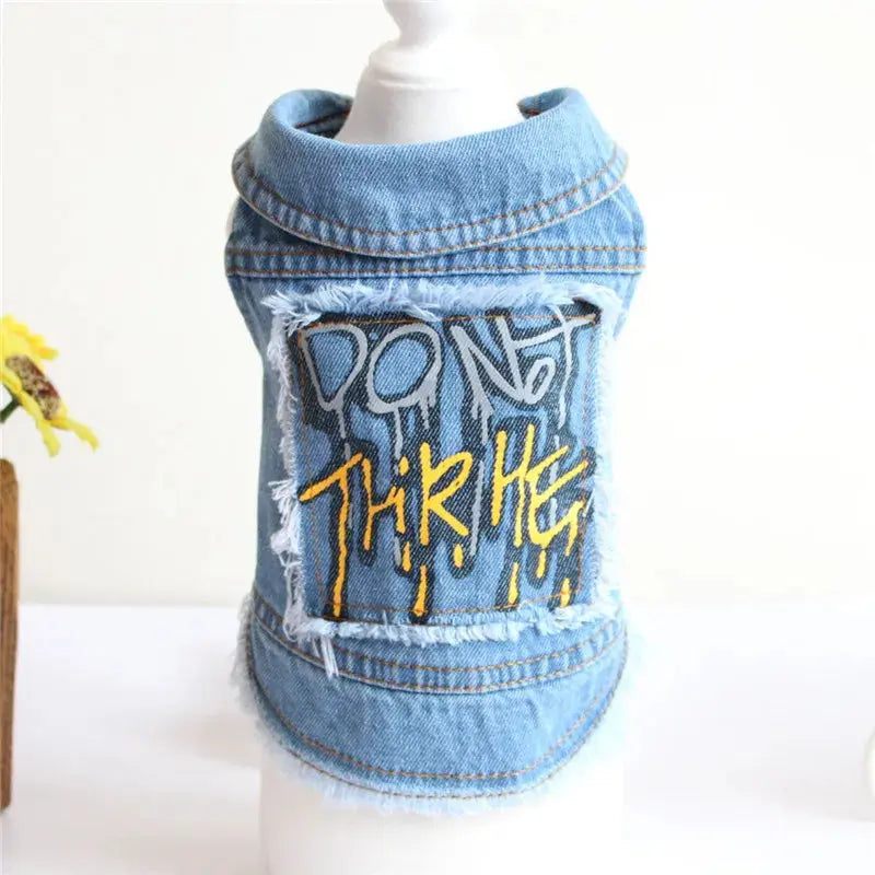 Denim Dog Clothes for Pitbulls Dachshund Fashion Dog Jeans Jacket  Blue Cowboy T-shirt for Shih Tzu Cool Apparel for Small Dogs - Nova Trendz