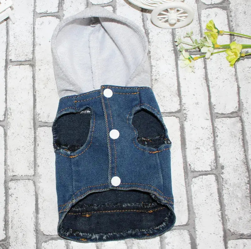 Denim Dog Clothes for Pitbulls Dachshund Fashion Dog Jeans Jacket  Blue Cowboy T-shirt for Shih Tzu Cool Apparel for Small Dogs - Nova Trendz