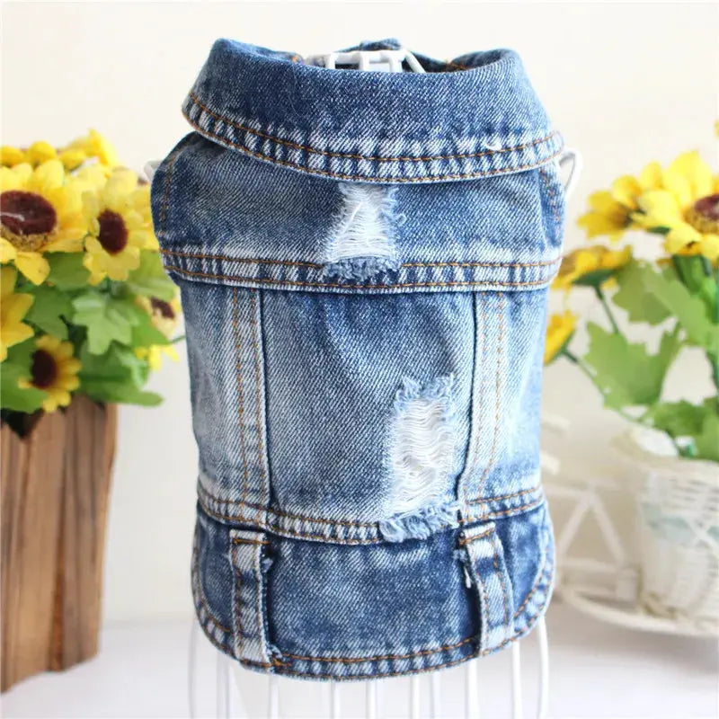Denim Dog Clothes for Pitbulls Dachshund Fashion Dog Jeans Jacket  Blue Cowboy T-shirt for Shih Tzu Cool Apparel for Small Dogs - Nova Trendz