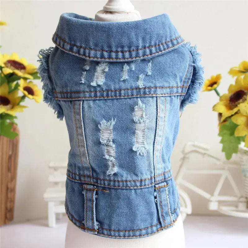 Denim Dog Clothes for Pitbulls Dachshund Fashion Dog Jeans Jacket  Blue Cowboy T-shirt for Shih Tzu Cool Apparel for Small Dogs - Nova Trendz
