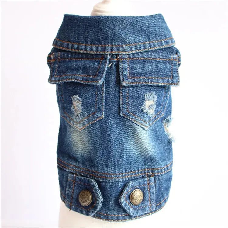 Denim Dog Clothes for Pitbulls Dachshund Fashion Dog Jeans Jacket  Blue Cowboy T-shirt for Shih Tzu Cool Apparel for Small Dogs - Nova Trendz