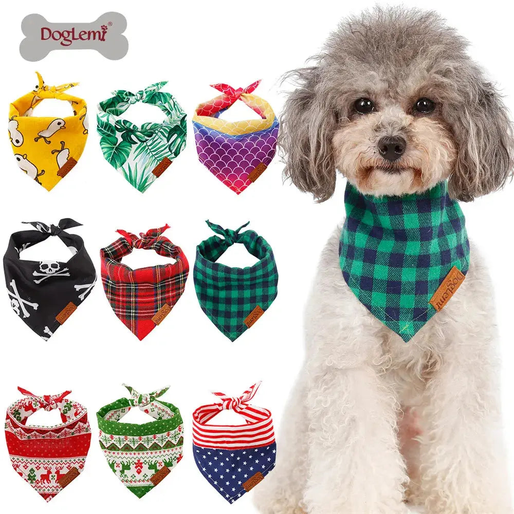 Dog Scarf Pet Dog Bandana Bib Pet Bandana Pet Accessories Triangular Bandage Adjustable Tie On for Cat Puppies Medium Large Dogs - Nova Trendz