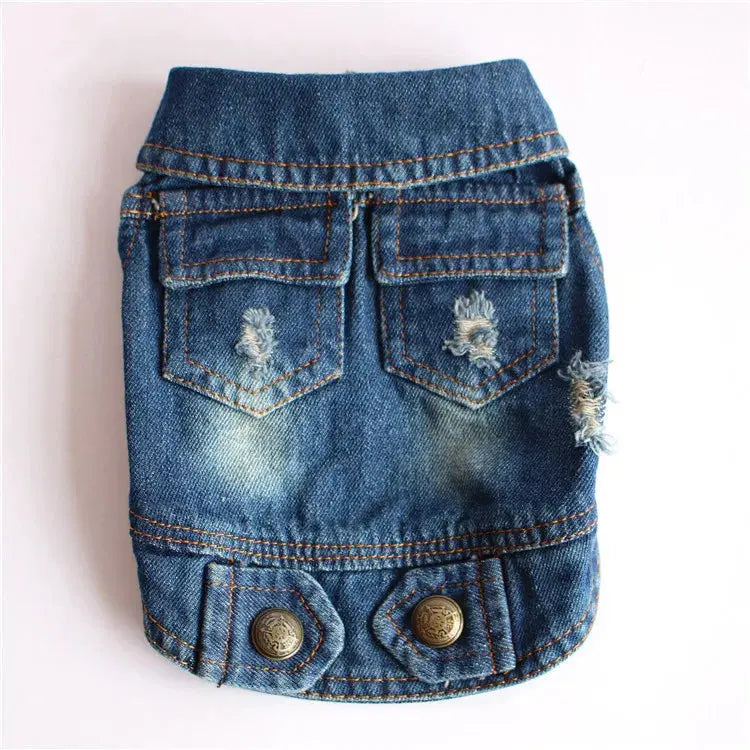 Denim Dog Clothes for Pitbulls Dachshund Fashion Dog Jeans Jacket  Blue Cowboy T-shirt for Shih Tzu Cool Apparel for Small Dogs - Nova Trendz