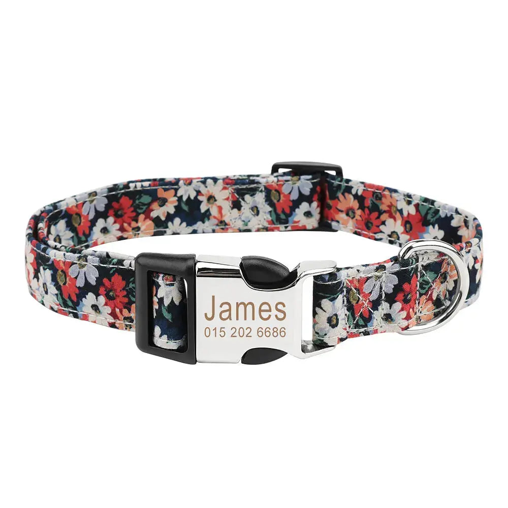 Customized Pet Collar Vintage Flower Engraved Tag ID Name Puppy Collars for Small Medium Large Dogs Nova Trendz