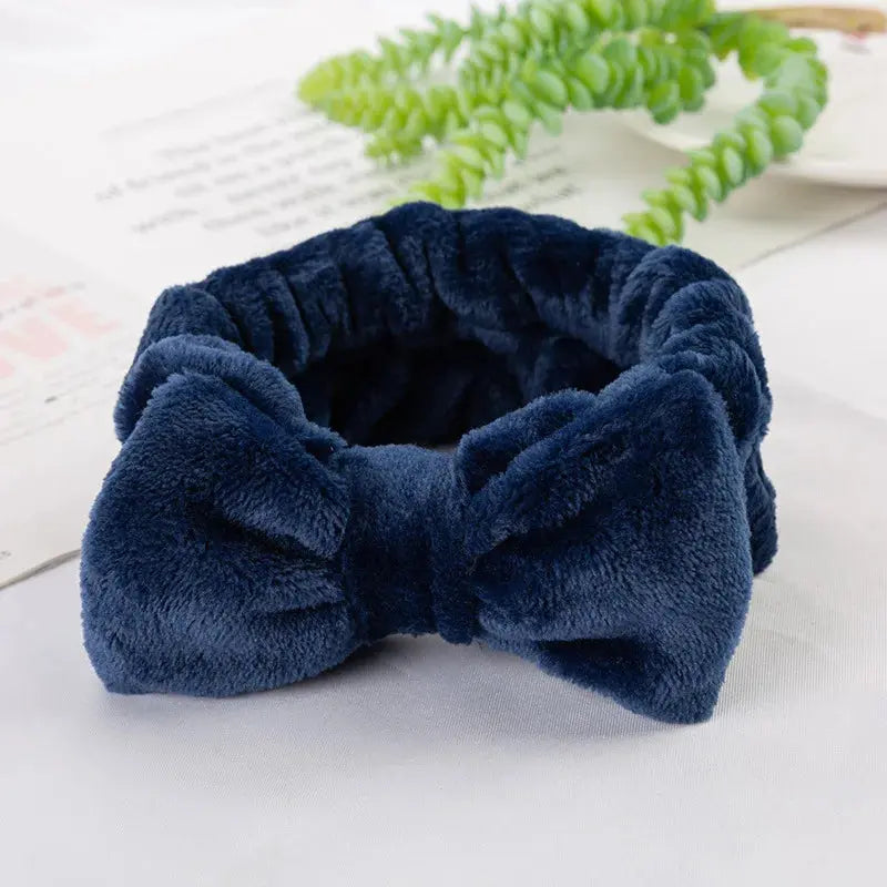 Solid Color Soft Skin Care Comfortable Coral Fleece Big Girl Sports Bath Make Up Facial Bow Knot Velvet Gym Lady Headbands Nova Trendz