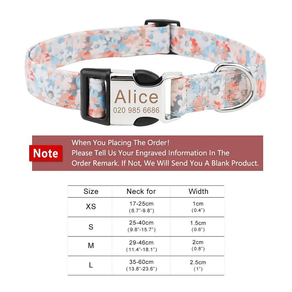 Customized Pet Collar Vintage Flower Engraved Tag ID Name Puppy Collars for Small Medium Large Dogs Nova Trendz