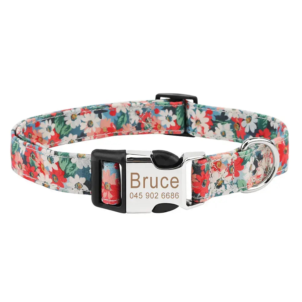 Customized Pet Collar Vintage Flower Engraved Tag ID Name Puppy Collars for Small Medium Large Dogs Nova Trendz