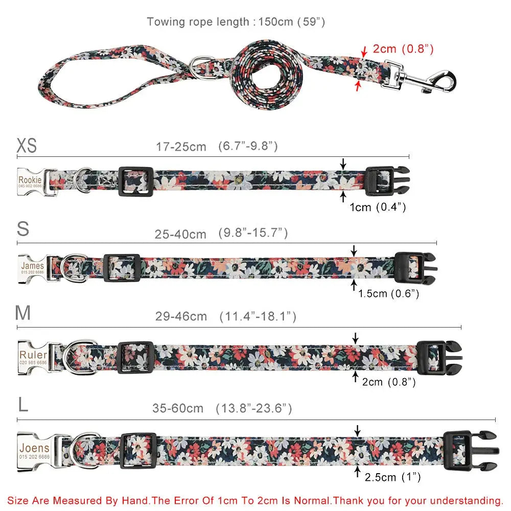 Customized Pet Collar Vintage Flower Engraved Tag ID Name Puppy Collars for Small Medium Large Dogs Nova Trendz