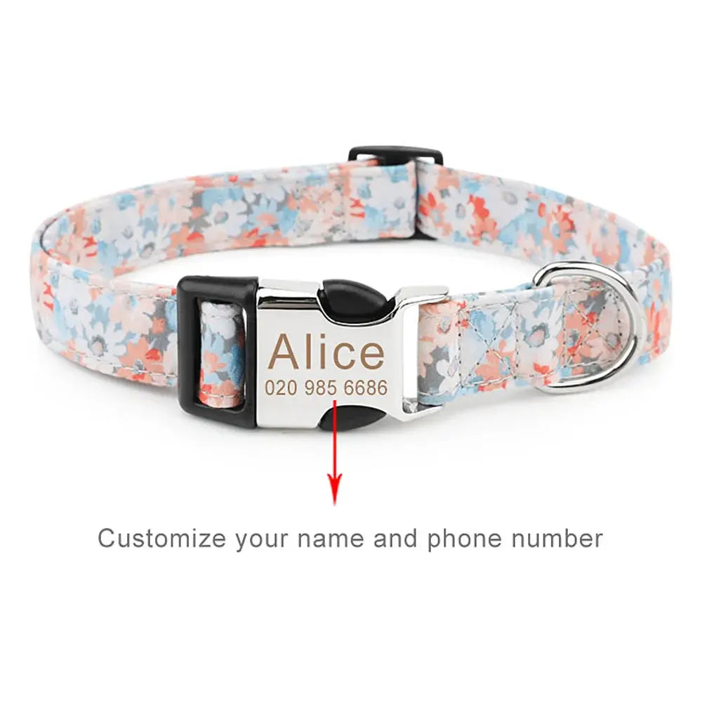 Customized Pet Collar Vintage Flower Engraved Tag ID Name Puppy Collars for Small Medium Large Dogs Nova Trendz